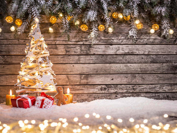 Christmas Tree Wood Decor With Light String Backdrop IBD-246851